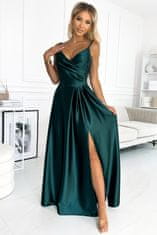 Numoco CHIARA saténové dlouhé šaty na ramínka zelená S
