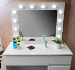 Toaletní stolek se zrcadlem, osvětlením a el.zásuvkou Lesklý bílý